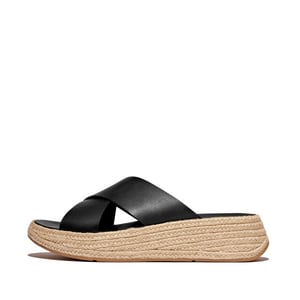 FitFlop F-mode espadrille leather flatform cross slides