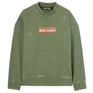 Palm Angels Burning Logo Crewneck Military