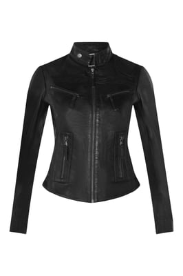 Dames zwarte slim-fit leren bikerjack - Maldon