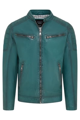 Mens Green Modern Classic Leather Quilted Biker Jacket - Derry