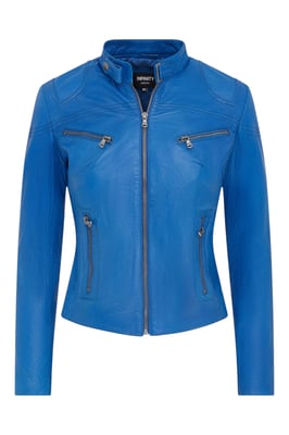 Dames blauw slim-fit leren bikerjack - Maldon