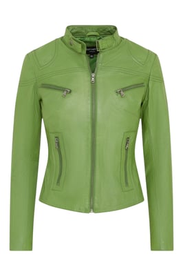 Womens Green Slim-Fit Leather Biker Jacket-Maldon