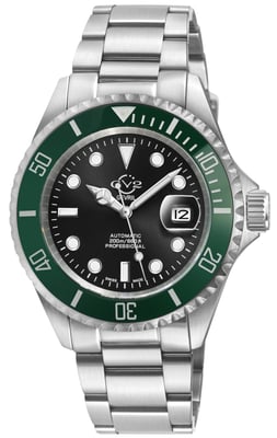 GV2 Men's Liguria Swiss Automatic Movement SA100 Green Bezel, Black Dial Watch