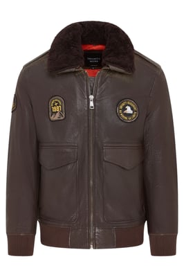 Brun läderbomberjacka med fårskinnskrage och G-1 pilotjacka - Linear