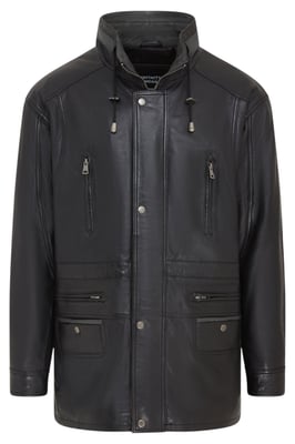 Mens Black Soft Italian Leather Parka Coat-Winnipeg