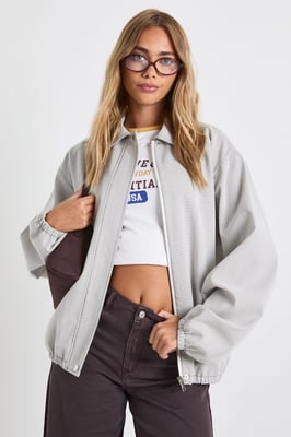 Check Oversized Bomber Jacket