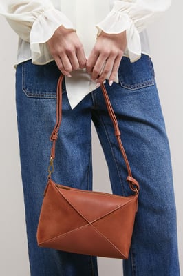 Taryn Faux Leather Mix Material Shoulder Bag
