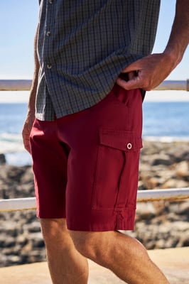 'Lakeside' Mens Twill Cotton Cargo Shorts With Multiple Pockets Burgundy