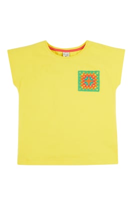 Frugi Girls Crochet Pocket T-Shirt - Yellow