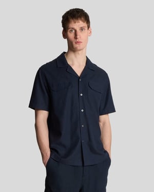 Lyle & Scott Linnenmix Revere Shirt - Nachtblauw