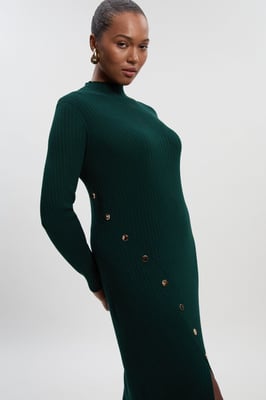 Plus Size Viscose Blend Popper Detail Split Knit Midi Dress