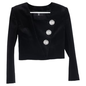 Balmain Embellished Cropped Blazer in Black Velvet