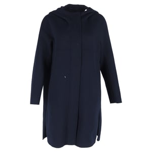 Max Mara Gewatteerde Jas met Kap in Marineblauwe Wol