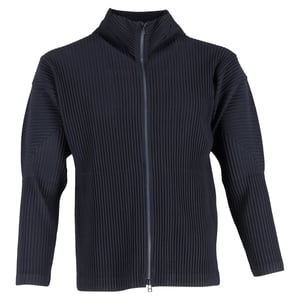 Homme Plissé Issey Miyake Plisserad Zip-Up Cardigan i Marinblå Polyester