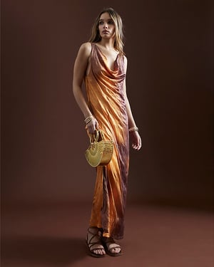 River Island Womens Midi Dress Orange Sleeveless Crinkled Ombre