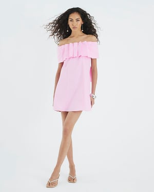 River Island Womens Mini Bardot Dress Pink Premium Bow