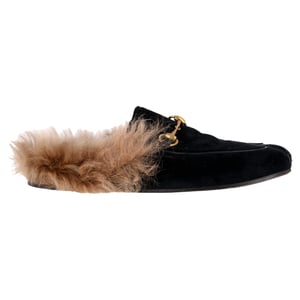Gucci Princetown Mule Flats in Black Velvet and Fur