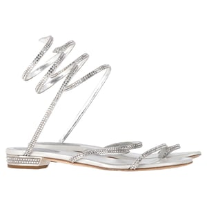 Rene Caovilla Cleo Platte Spiraal Sandalen in Zilver Leer