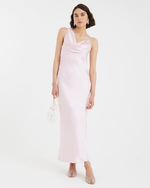 River Island Womens Maxi Slip Dress Pink Satin Cowl Neck