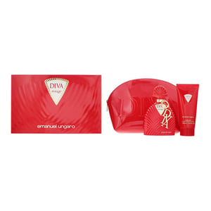 Emanuel Ungaro Diva Rouge Eau de Parfum 100ml, Body Lotion + Pouch Gift Set