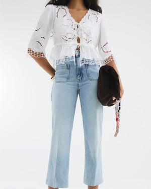 River Island Womens Wide Leg Jeans Blue Cropped