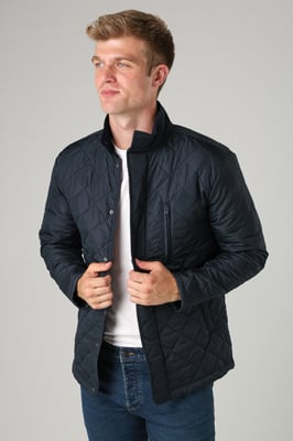 Navy Funnel Neck Diamond Quilted Jacket