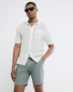River Island Mens Chino Shorts Green Slim Fit Belted