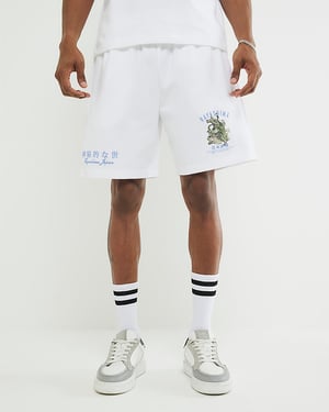 River Island Mens Shorts White Regular Fit Hayashima Print