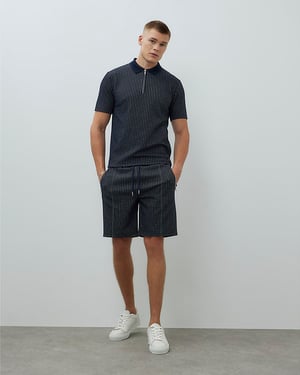 River Island Mens Shorts Navy Slim Fit Stitched Stripe