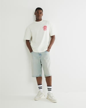 River Island Mens T-Shirt Beige Boxy Fit Sardine