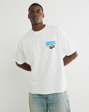 River Island Mens T-Shirt White Boxy Fit Lemon Sardine