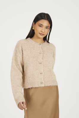 Gold Fluffy Tinsel Knit Cardigan