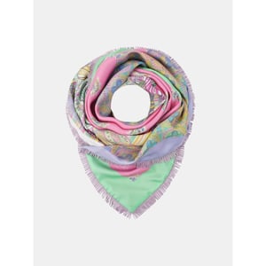 Mucho Gusto Zijden sjaal st. tropez xs franjes groen met roze patchwork