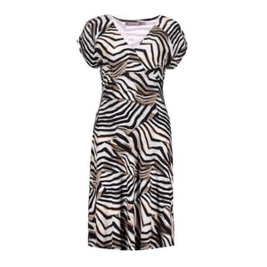 Geisha Dress v-neck short aop ecru dessin