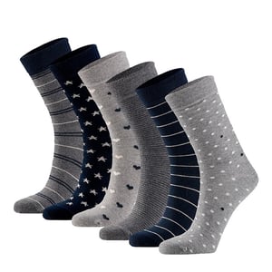 Apollo Dames sokken hartjes gestreept sterren print bio katoen 6-pack grijs / navy blauw