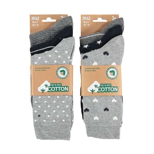 Apollo Dames sokken hartjes gestreept sterren print bio katoen 6-pack grijs / navy blauw