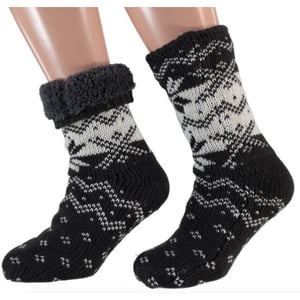 Apollo Huissokken gevoerd antraciet print antislip unisex maat 42- 47 ()