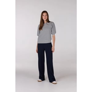 Jansen Amsterdam Kim top k 136 stripe short puffed sleeve offwhite- dark blue