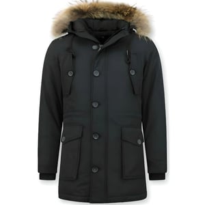 Tony Backer Lange winterjas met grote bontkraag