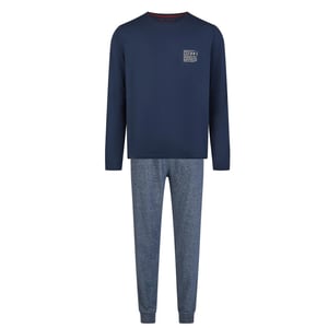 Phil & Co Heren pyjama set lang jersey katoen blauw/grijs