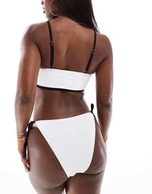 Kaiia longline corsage detail bikini top co-ord in monochrome