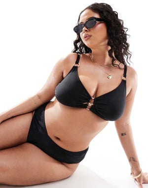 Yours jewel bikini top co-ord in black