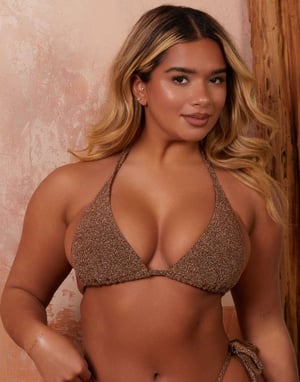 Wolf & Whistle X Natalie Gessey Fuller Bust triangle bikini top in in gold metallic