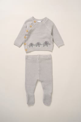 True Knit Elephant Cardigan And Footed Trousers Outfit Set