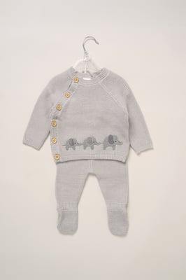 True Knit Elephant Cardigan And Footed Trousers Outfit Set