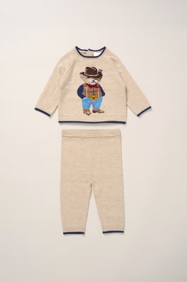 True Knit Cowboy Bear Jumper and Trousers Outfit Set
