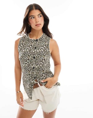 ASOS DESIGN knitted asymmetric waistcoat in leopard