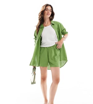 Esmee Exclusive textured beach short co-ord in olive