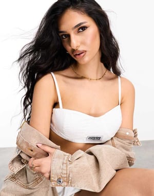 Weekend Collective poplin bralet with woven label in white