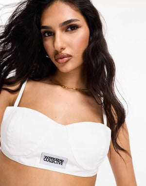 Weekend Collective poplin bralet with woven label in white
